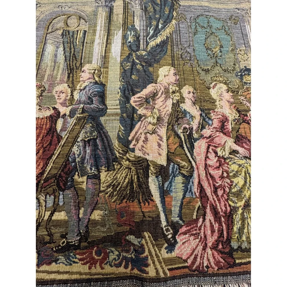 Vintage Belgian Woven Tapestry 18th Century Ballroom Scene‎ Wall Hanging 38x19